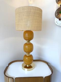 Contemporary Pair of Brass and Orange Murano Glass Bulbs Lamps Italy - 4196978