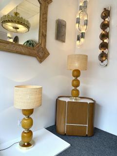 Contemporary Pair of Brass and Orange Murano Glass Bulbs Lamps Italy - 4196979