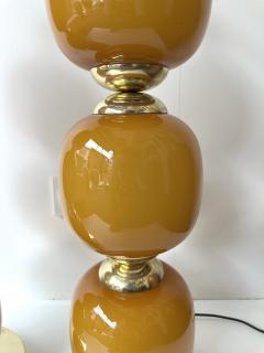 Contemporary Pair of Brass and Orange Murano Glass Bulbs Lamps Italy - 4196983
