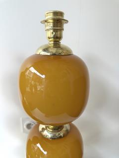 Contemporary Pair of Brass and Orange Murano Glass Bulbs Lamps Italy - 4196984