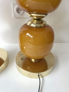 Contemporary Pair of Brass and Orange Murano Glass Bulbs Lamps Italy - 4196986