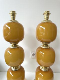Contemporary Pair of Brass and Orange Murano Glass Bulbs Lamps Italy - 4196987