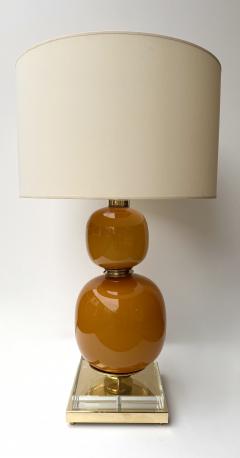 Contemporary Pair of Brass and Orange Murano Glass Bulbs Lamps Italy - 4400456