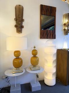 Contemporary Pair of Brass and Orange Murano Glass Bulbs Lamps Italy - 4400460