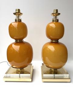 Contemporary Pair of Brass and Orange Murano Glass Bulbs Lamps Italy - 4400463