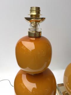 Contemporary Pair of Brass and Orange Murano Glass Bulbs Lamps Italy - 4400465