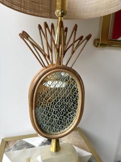 Contemporary Pair of Brass and Rattan Pineapple Mirror Lamps Italy - 2939418