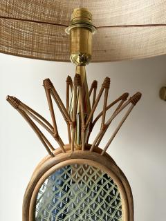 Contemporary Pair of Brass and Rattan Pineapple Mirror Lamps Italy - 2939426