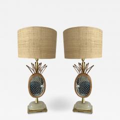 Contemporary Pair of Brass and Rattan Pineapple Mirror Lamps Italy - 2942553