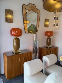 Contemporary Pair of Brass and Red Murano Glass Bulb Shade Lamps Italy - 4573298
