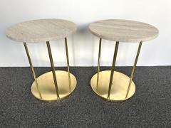 Contemporary Pair of Brass and Travertine Side Tables Italy - 3308632