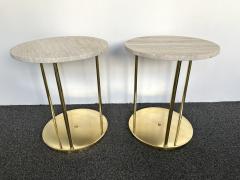 Contemporary Pair of Brass and Travertine Side Tables Italy - 3308636