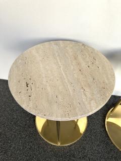 Contemporary Pair of Brass and Travertine Side Tables Italy - 3308637