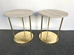 Contemporary Pair of Brass and Travertine Side Tables Italy - 3308639