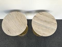 Contemporary Pair of Brass and Travertine Side Tables Italy - 3308640