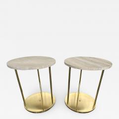 Contemporary Pair of Brass and Travertine Side Tables Italy - 3310282