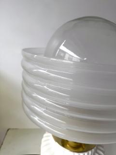 Contemporary Pair of Brass and White Murano Glass Wave Shades Lamps Italy - 4500753