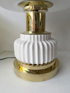 Contemporary Pair of Brass and White Murano Glass Wave Shades Lamps Italy - 4500755