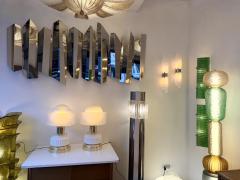 Contemporary Pair of Brass and White Murano Glass Wave Shades Lamps Italy - 4500758