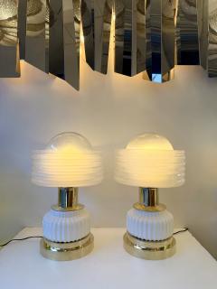 Contemporary Pair of Brass and White Murano Glass Wave Shades Lamps Italy - 4500760