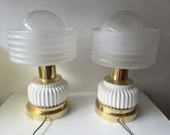 Contemporary Pair of Brass and White Murano Glass Wave Shades Lamps Italy - 4500761
