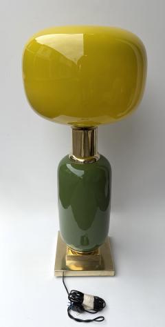 Contemporary Pair of Brass and Yellow Murano Glass Bulb Shade Lamps Italy - 4591300