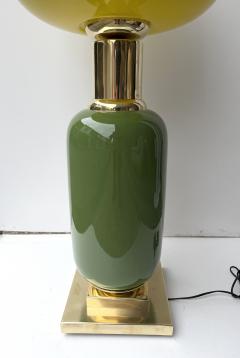 Contemporary Pair of Brass and Yellow Murano Glass Bulb Shade Lamps Italy - 4591301