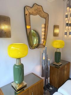 Contemporary Pair of Brass and Yellow Murano Glass Bulb Shade Lamps Italy - 4591308