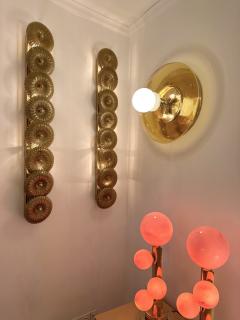 Contemporary Pair of Brass and Yellow Murano Glass UFO Sconces Italy - 3265623