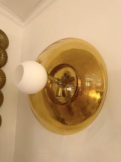 Contemporary Pair of Brass and Yellow Murano Glass UFO Sconces Italy - 3265625