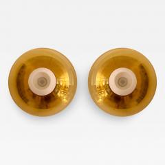 Contemporary Pair of Brass and Yellow Murano Glass UFO Sconces Italy - 3272991