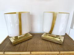 Contemporary Pair of Brass and Yellow Murano Glass Vase Flame Lamps Italy - 3562359