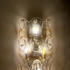 Contemporary Pair of Brass w Transparent and Amber Murano Art Glass Sconces - 4468947