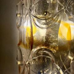 Contemporary Pair of Brass w Transparent and Amber Murano Art Glass Sconces - 4468948