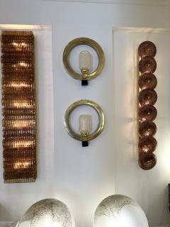 Contemporary Pair of Circle Brass and Murano Glass Sconces Italy - 3161327