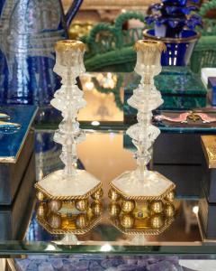 Contemporary Pair of Finely Carved Clear Rock Crystal Quartz Candlesticks - 3885653