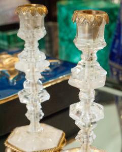 Contemporary Pair of Finely Carved Clear Rock Crystal Quartz Candlesticks - 3885654