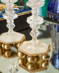 Contemporary Pair of Finely Carved Clear Rock Crystal Quartz Candlesticks - 3885655