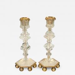 Contemporary Pair of Finely Carved Clear Rock Crystal Quartz Candlesticks - 3890392