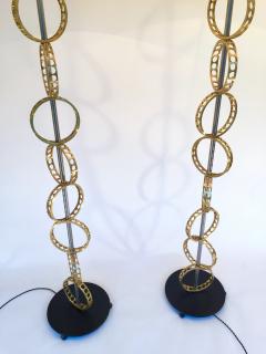 Contemporary Pair of Floor Lamps Brass Ring France - 523792