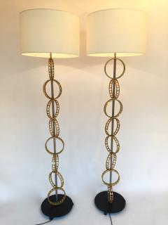 Contemporary Pair of Floor Lamps Brass Ring France - 523793