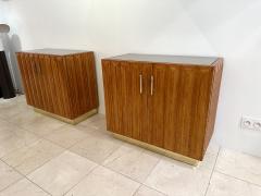 Contemporary Pair of Geometrical Wood Brass Mirror Buffets Cabinets Italy - 3092336