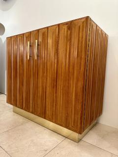 Contemporary Pair of Geometrical Wood Brass Mirror Buffets Cabinets Italy - 3092338