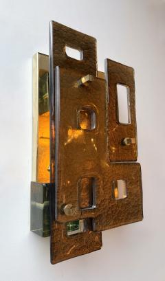 Contemporary Pair of Geometry Cola Murano Glass and Brass Sconces Italy - 4496008