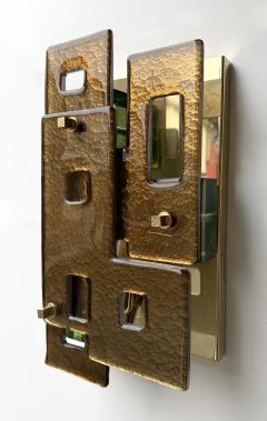 Contemporary Pair of Geometry Cola Murano Glass and Brass Sconces Italy - 4496012