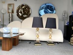 Contemporary Pair of Gold Bubble Murano Glass and Brass Lamps Italy - 2331255