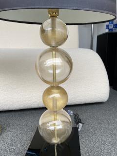 Contemporary Pair of Gold Bubble Murano Glass and Brass Lamps Italy - 2331260