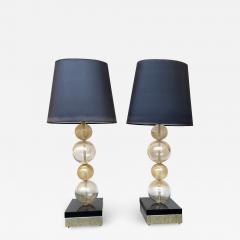 Contemporary Pair of Gold Bubble Murano Glass and Brass Lamps Italy - 2333098