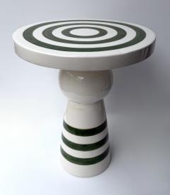 Contemporary Pair of Green and White Ceramic Stripe Side Tables Italy - 4504616