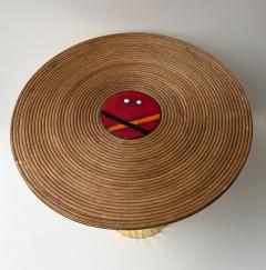 Contemporary Pair of Hammered Brass Rattan Enamel Metal Side Tables Italy - 4422297